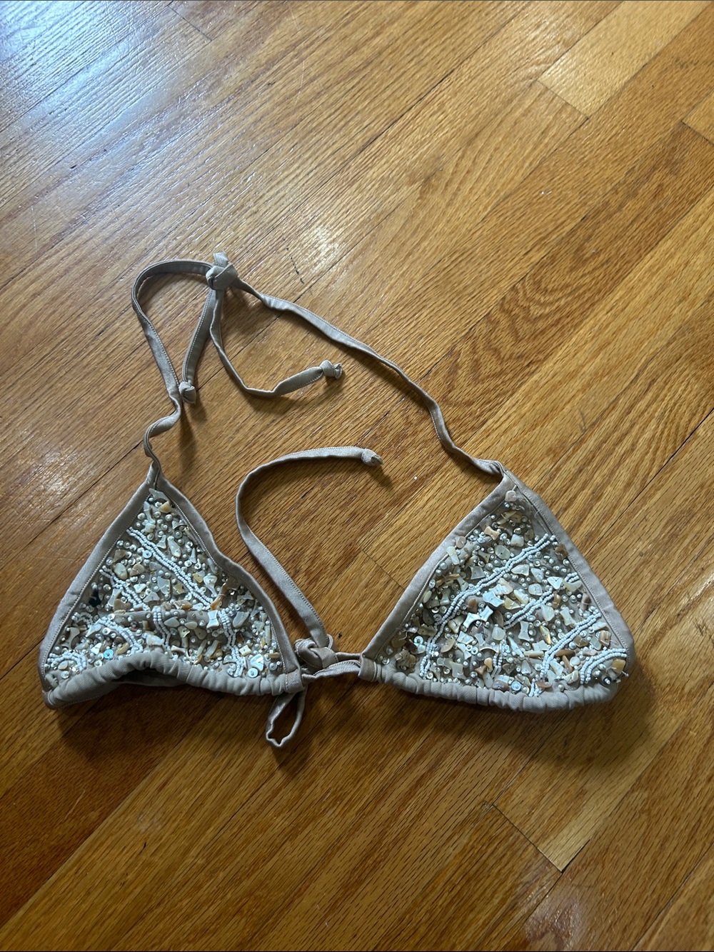 Victoria's Secret Taupe Beaded Triangle Bikini Top